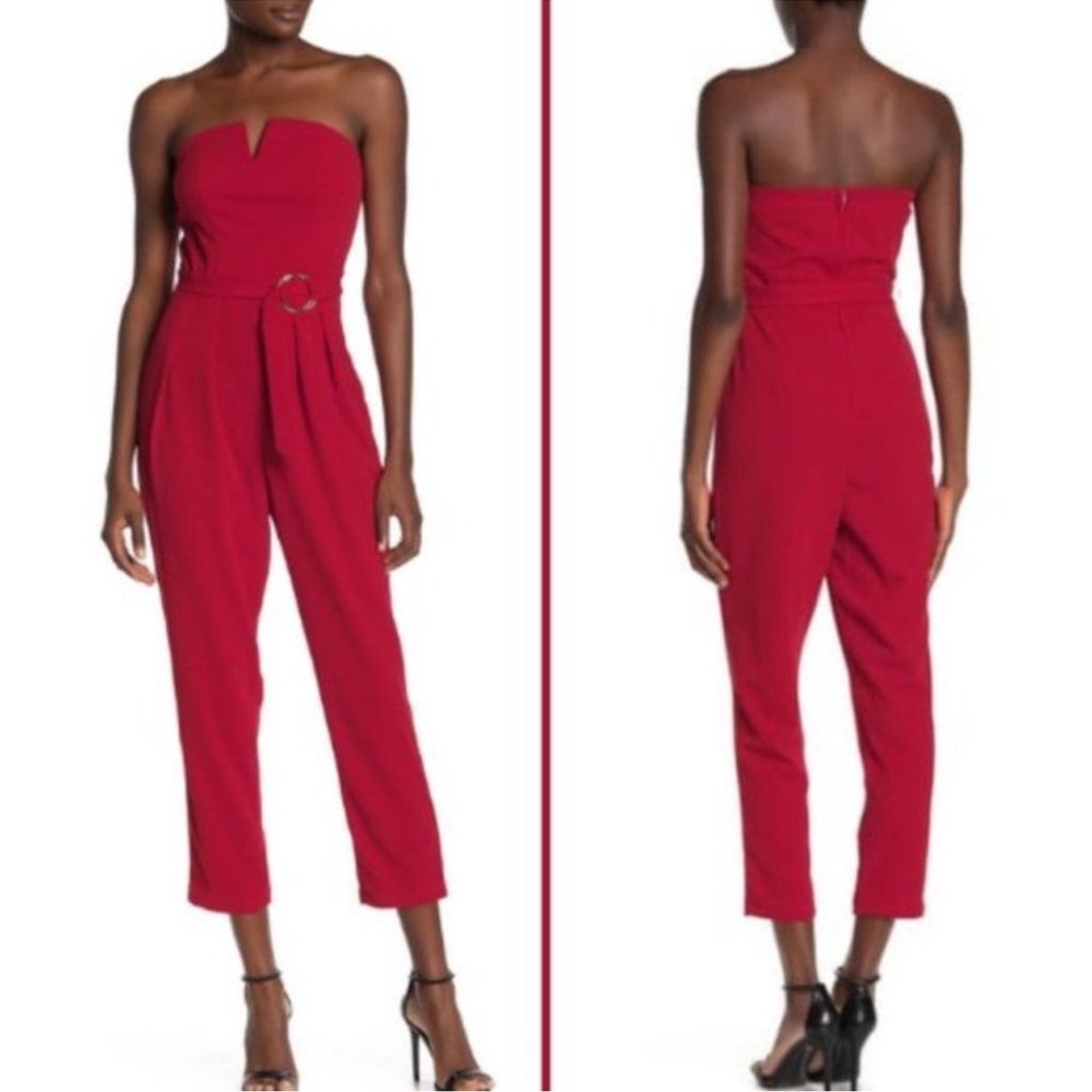 MAX & ASH Strapless‎ Cropped Red Jumpsuit Belted Womens Small NWT
